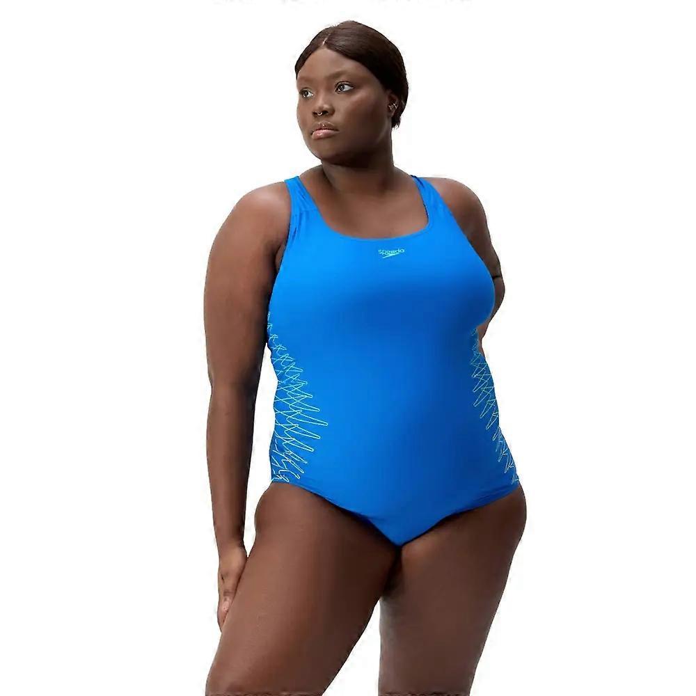 Speedo Placement Medalist Swimsuit - Plus Size - Blue