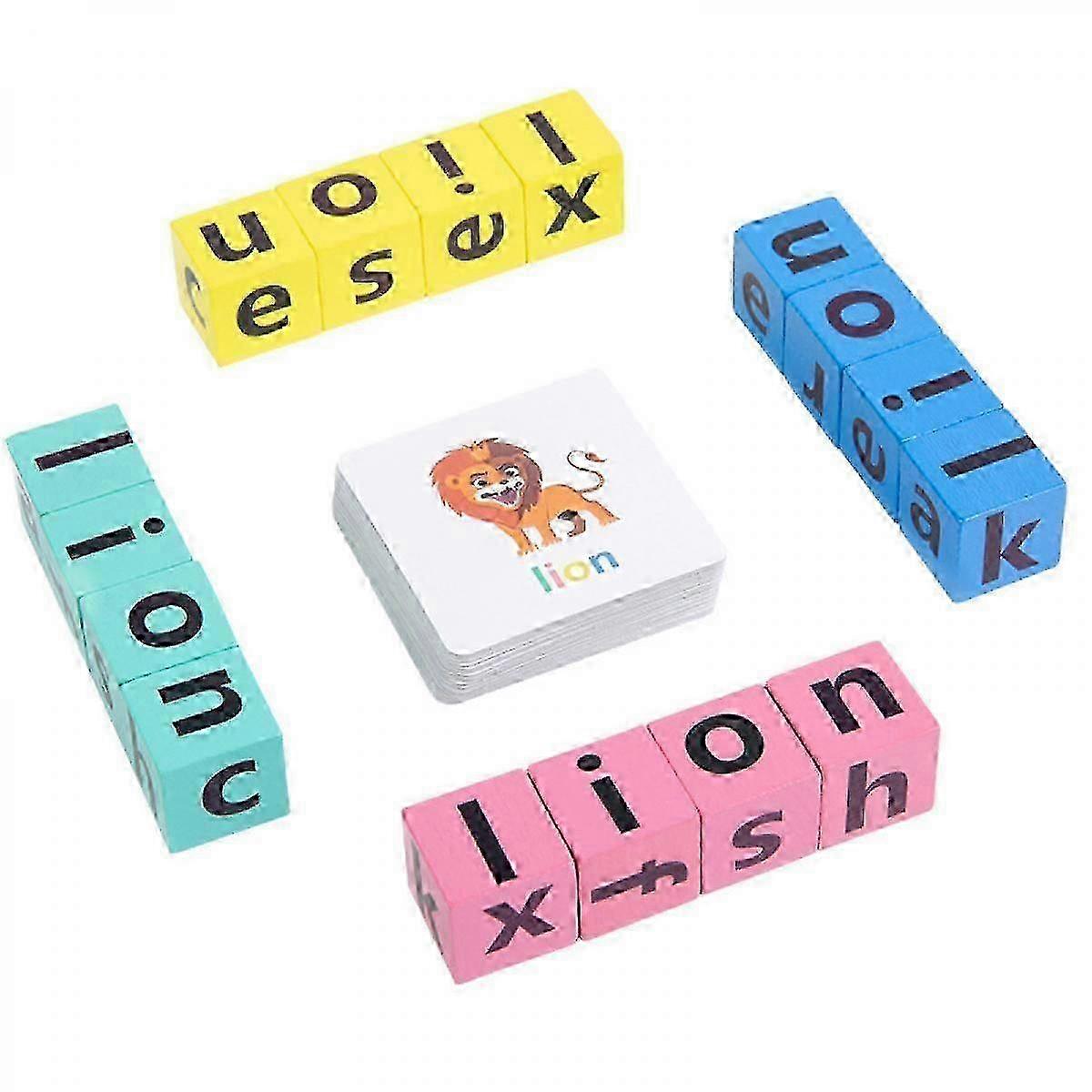 Wooden Blocks Spelling Game, Color Alphabet Letters Matching ABC Cubes Flash Cards Sight Words Educational Learning