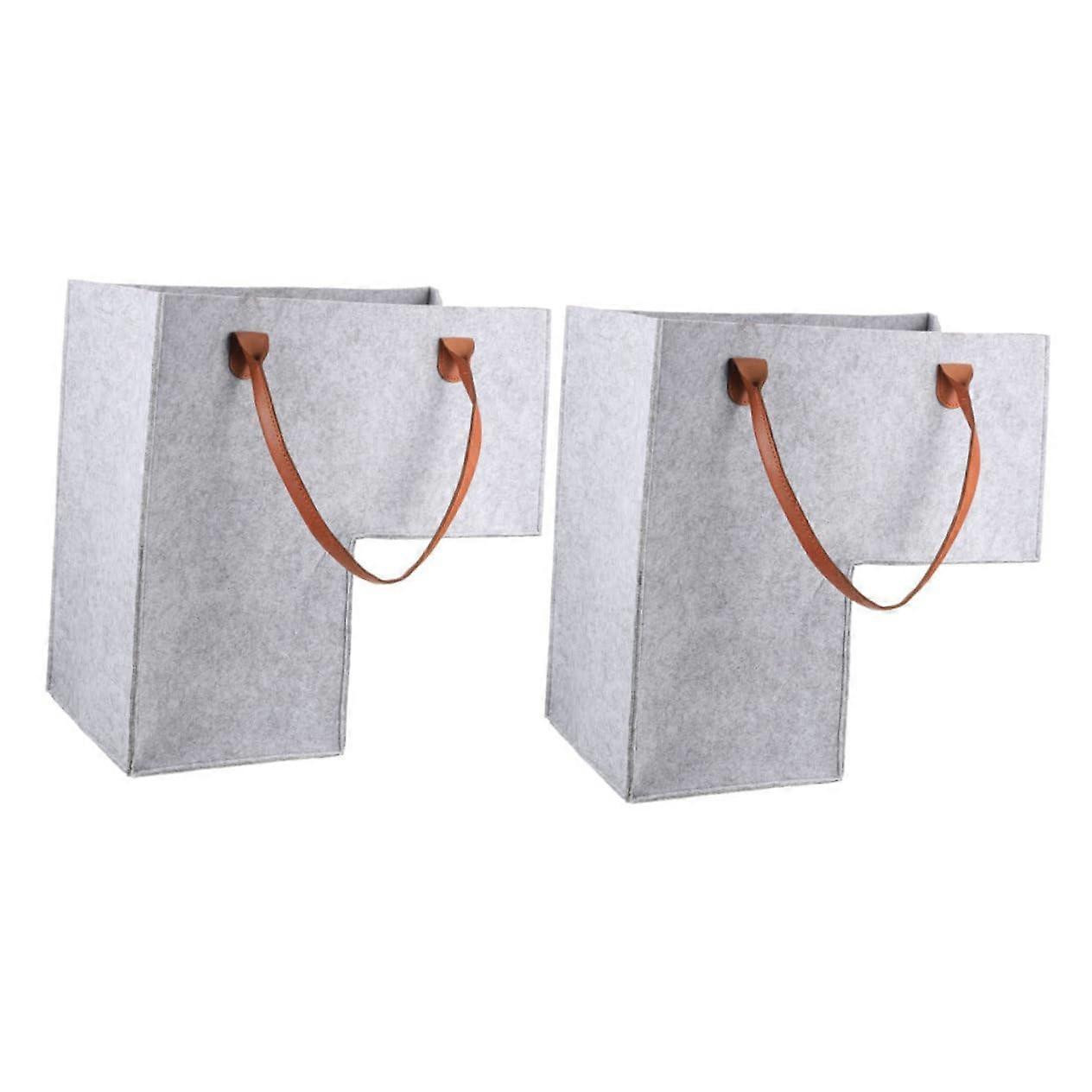 Folding Stair Organizer Basket 2Pack, Large Capacity Grey Felt Laundry Basket, Ergonomic Handle