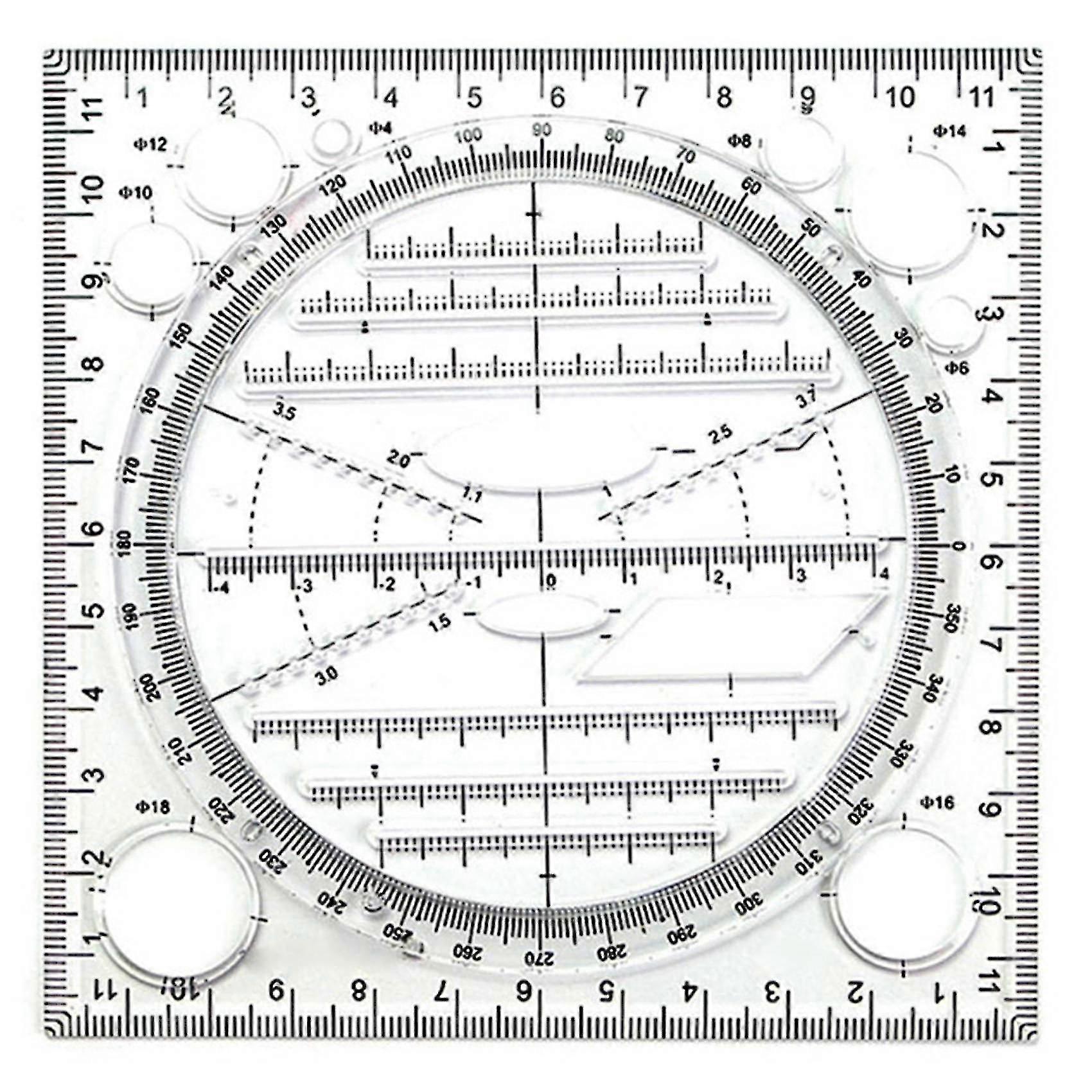 Multifunctional Drawing Template, Geometric Drawing Tool, Measuring Ruler, Rotatable Angle