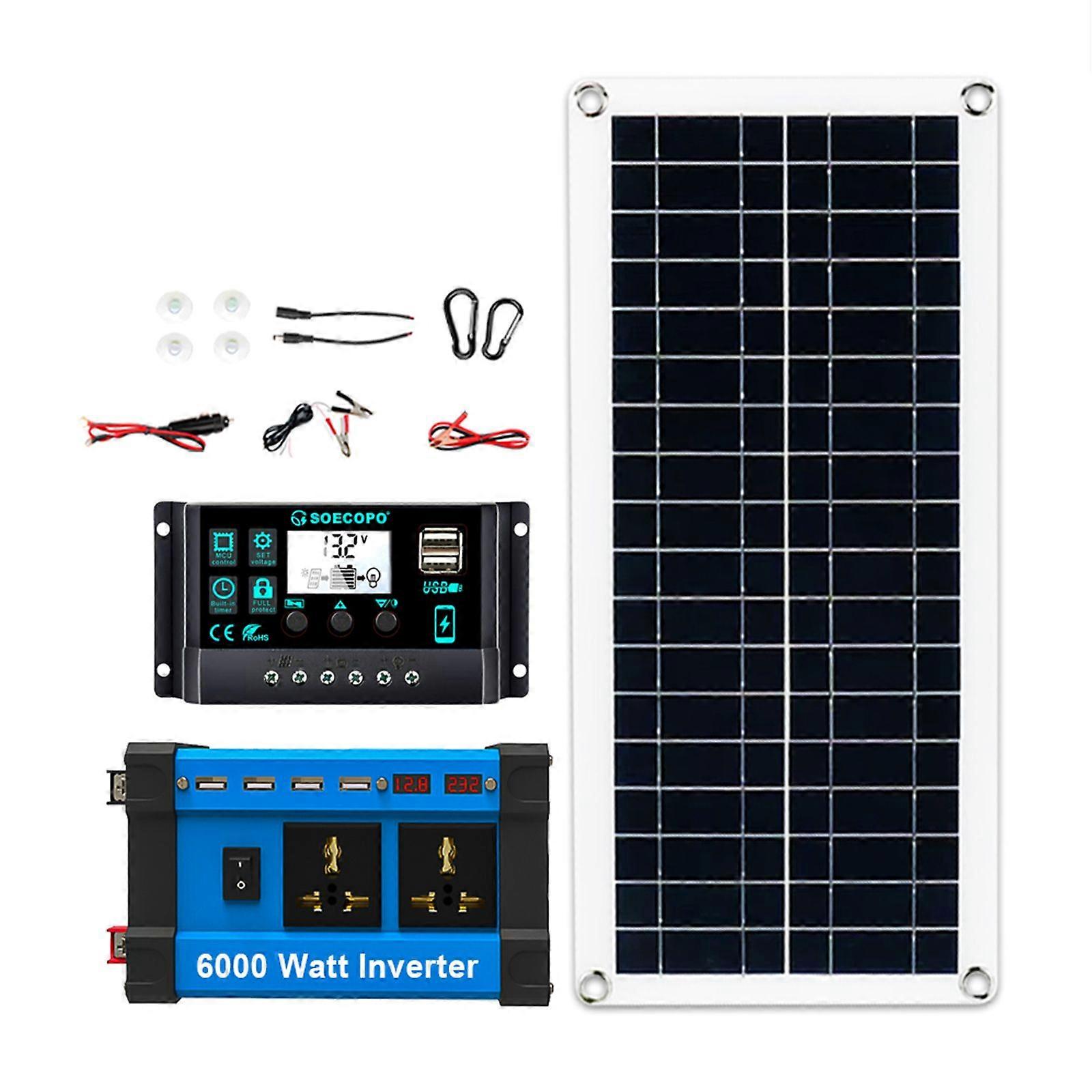 200W Solar Panel with 6000W Power inverter DC 12V/24V to AC 110V/220V 100A MPPT Controller Solar System Complete Kit for Home Camping Off-Grid