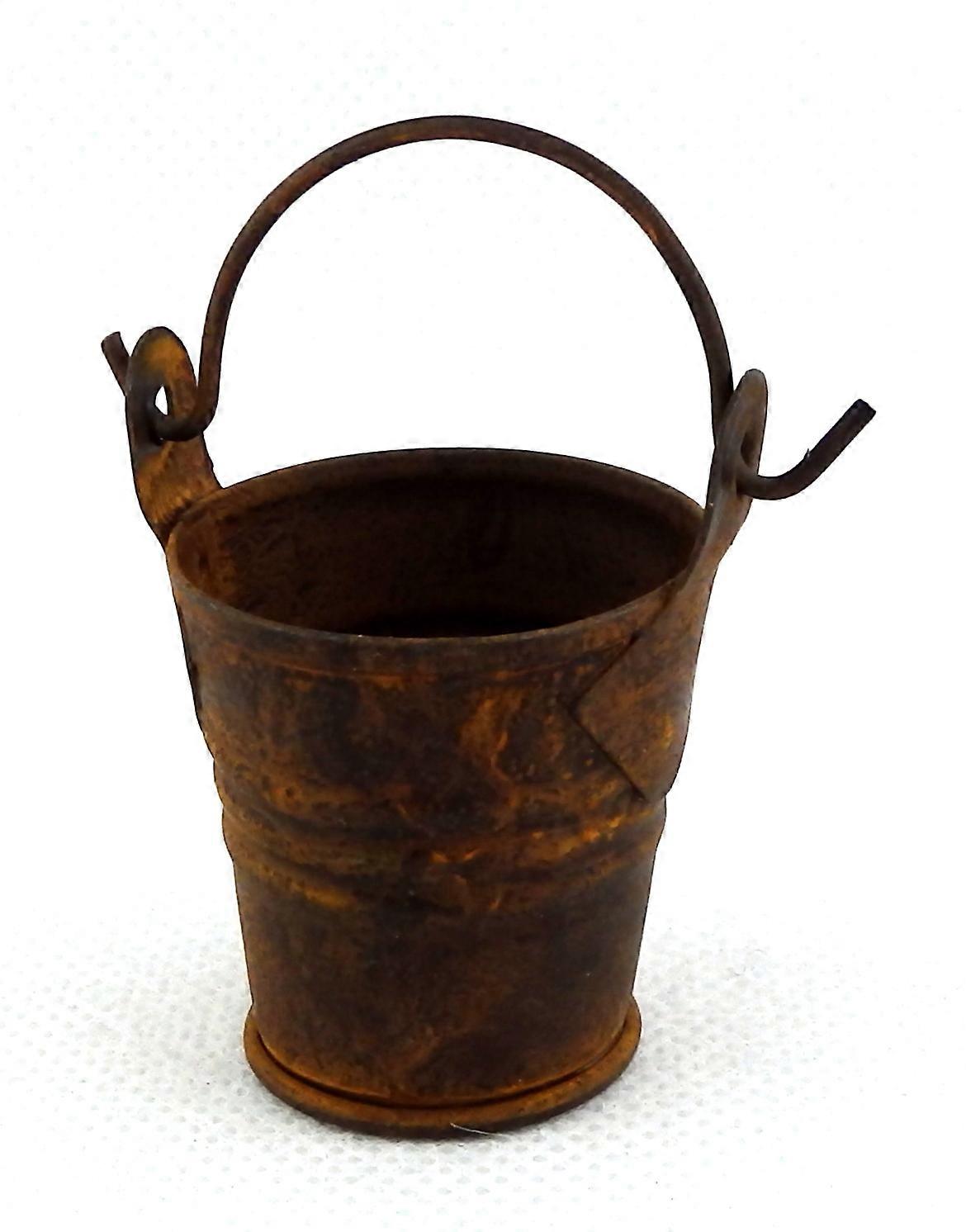 بيت الدمى دلو معدني قديم من الصفيح مصغر 1:12 ملحق قديم صدئ ملون 