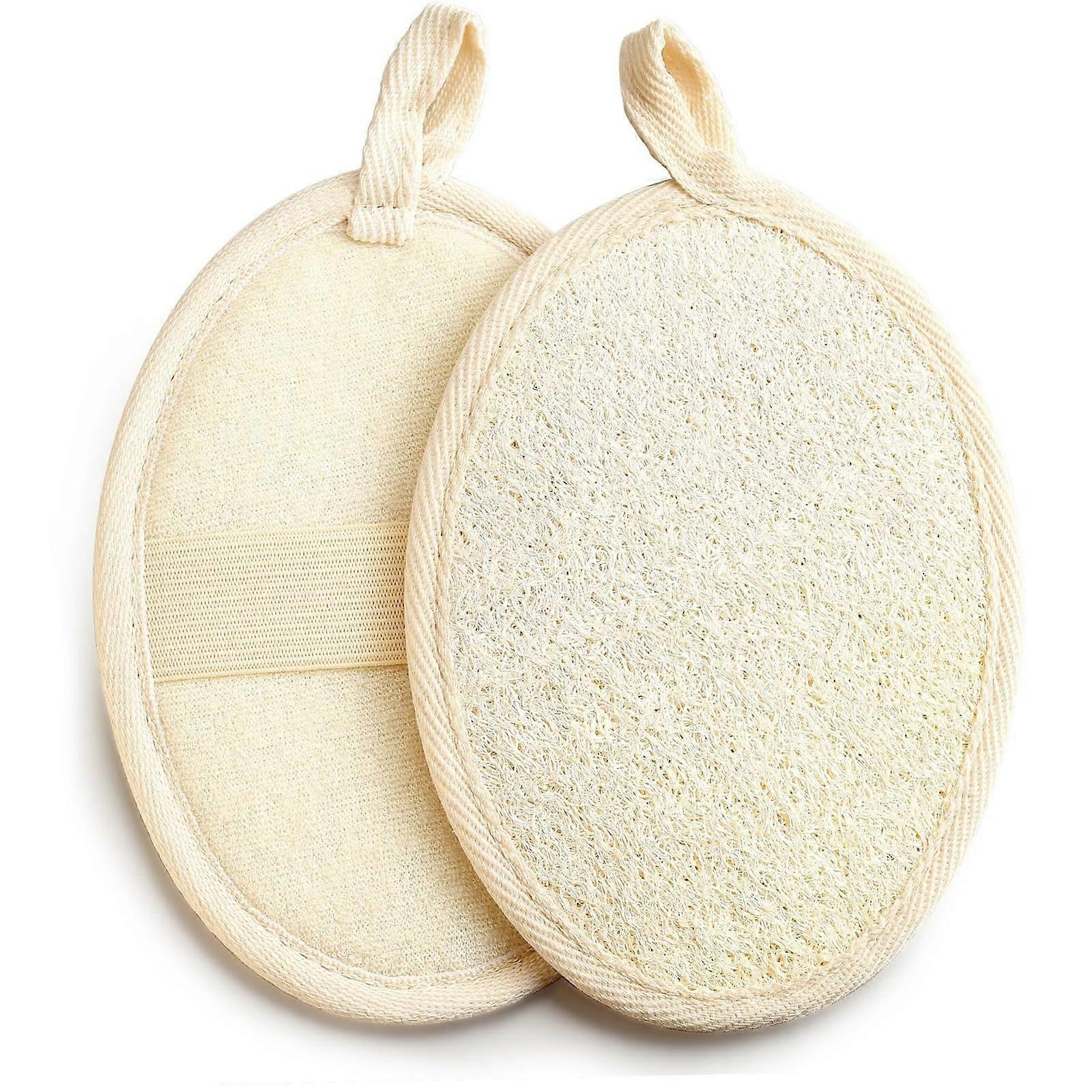 Natural Loofah Sponge Set for Body and Face Exfoliation with 2 Hooks, Set of 2, Beige
