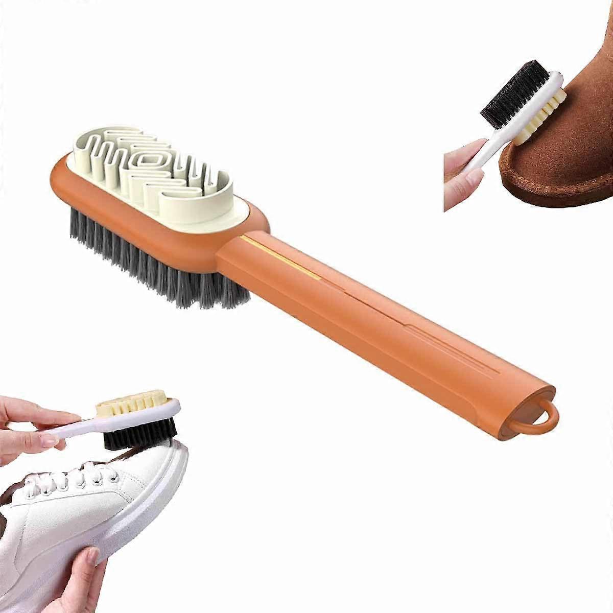 Suede Shoe Brush with Rubber Eraser and Soft Bristles for Nubuck and Sneaker Cleaning (Orange)