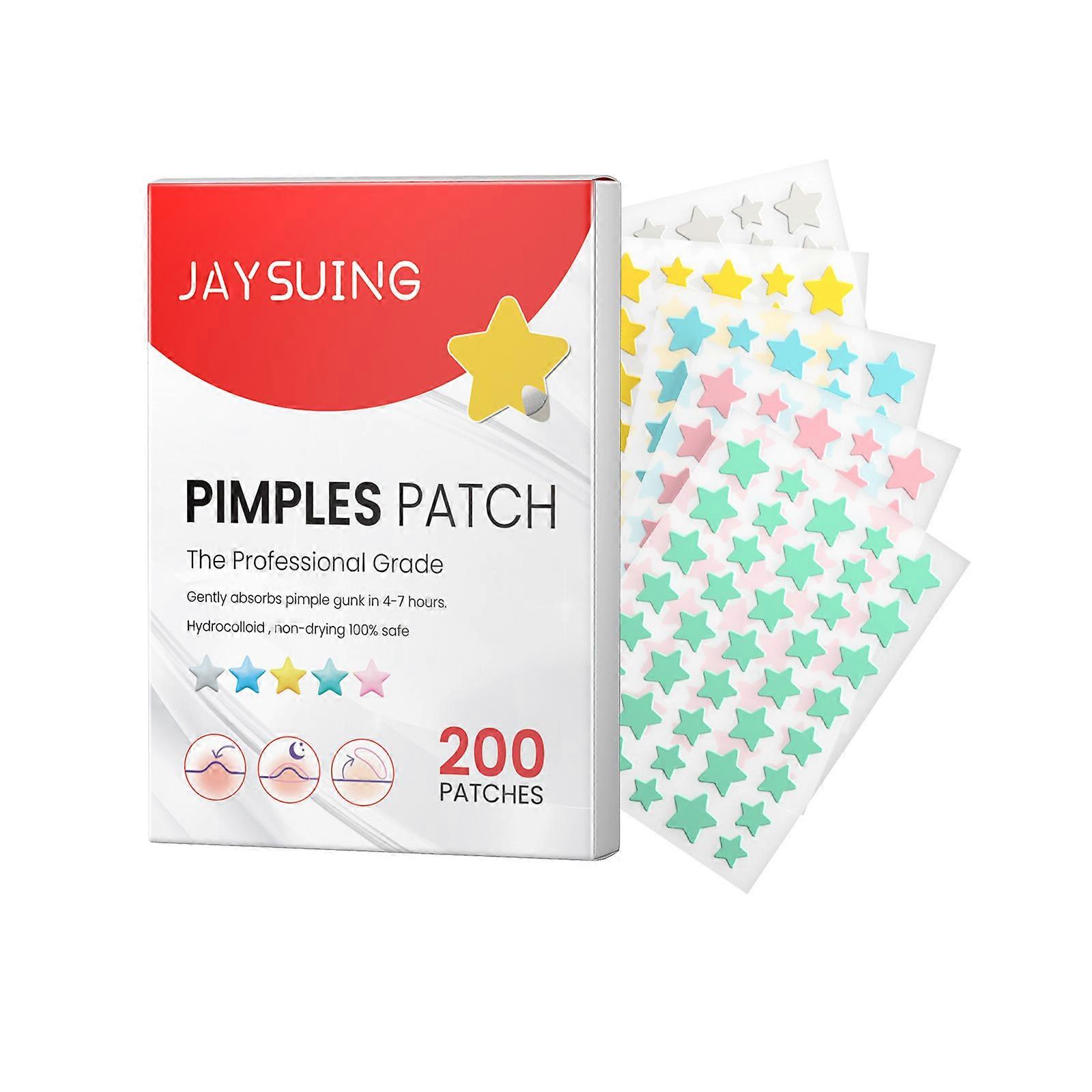 Jaysuing Tea Oil Infused Acne Patches – 200-Count Hydrocolloid, Witch Hazel & Centella, Cute Zit Covers-Star