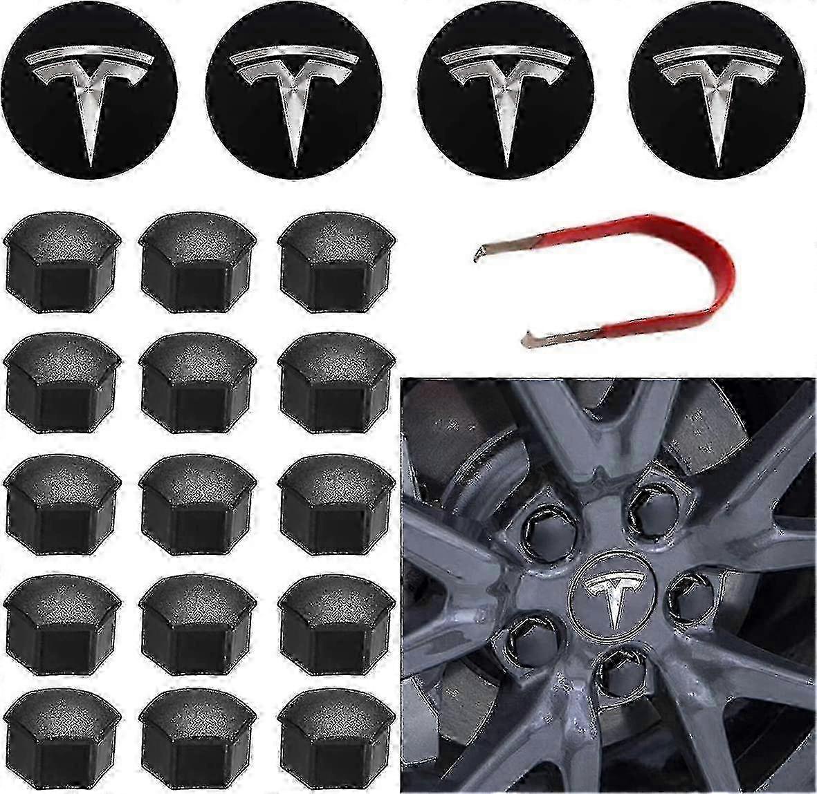 m For Tesla Wheel Cap Kit Center Hub Cap Set Wheel Nut Cover Center Modification Hub Cover For Model Y Mode 3 Mode S Mode X-Good