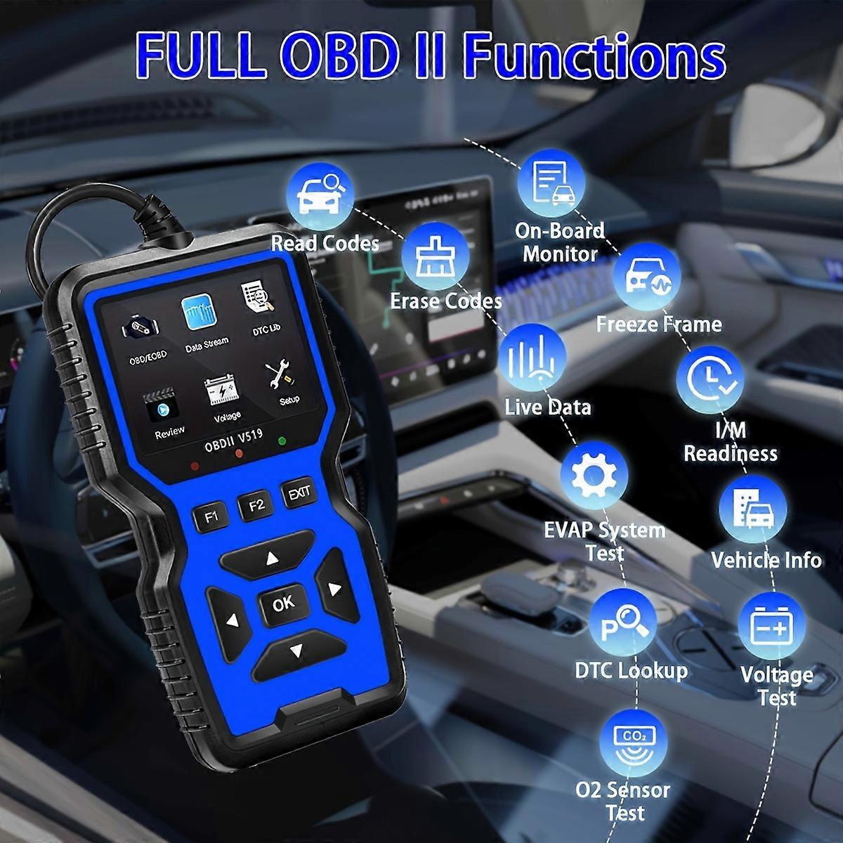 2024 V519 Professional OBD2 Scanner - USB-powered, real-time data diagnostic tool for checking engine lights in most cars