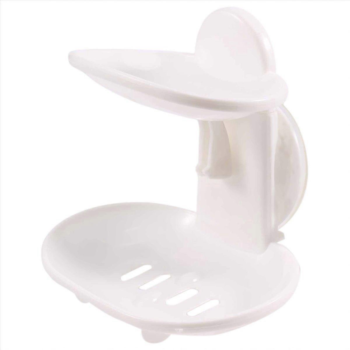Double Soap Dish Strong Suction Soap Holder Cup Tray (White)