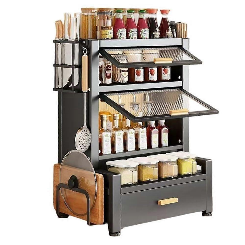 Spice Rack Organizer with Drawer for Small Kitchen Countertop Seasoning Storage Cabinet