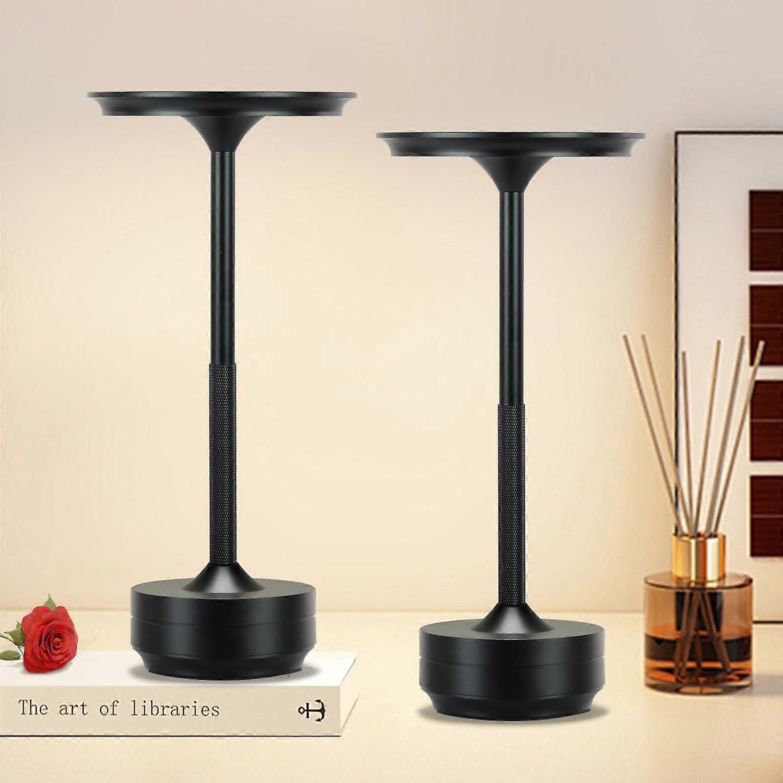 Cordless Table Lamp Set of 2 Rechargeable 5200mAh LED with Touch Stepless Dimming 3 Colors Black