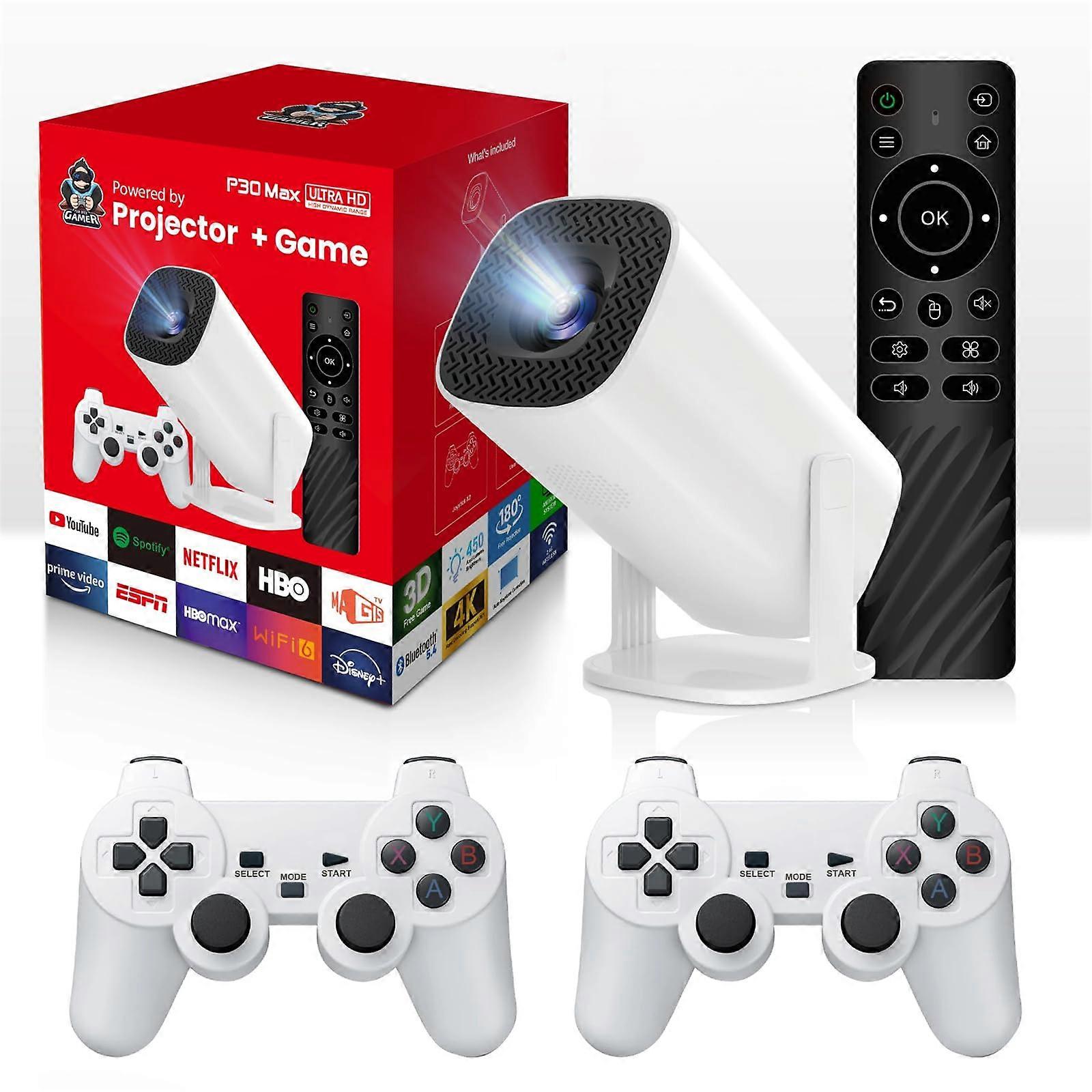 4K HD Android Gaming Projector with 2 Gamepads, 35000+ Games, WiFi 6, 8000 Lumens