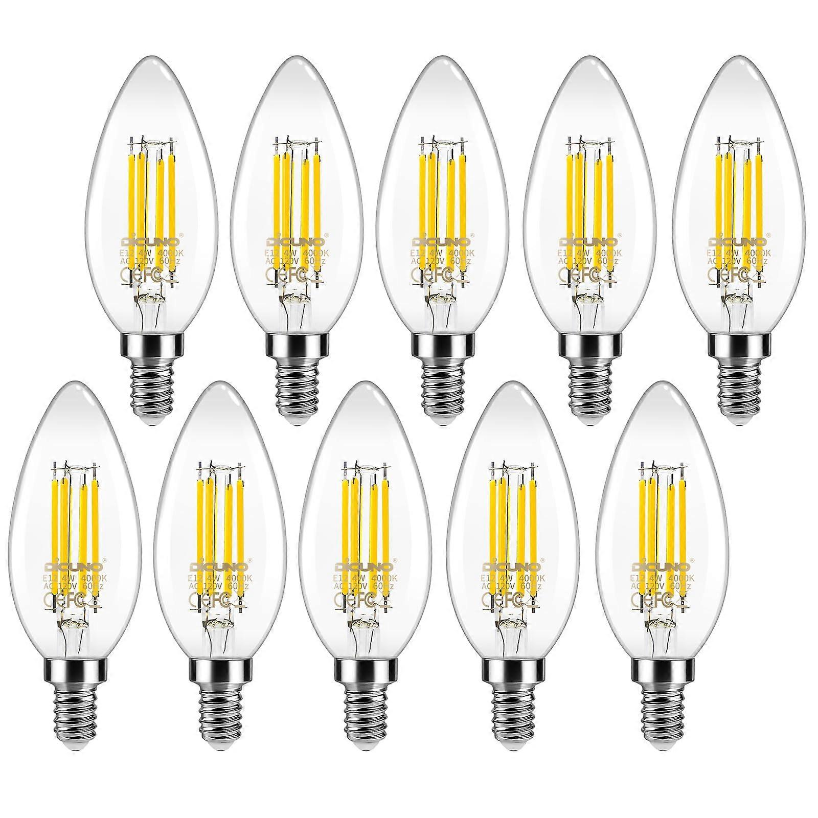 E12 Candelabra LED Bulb 4000K Natural White B11 Filament Candle Light 40W Equivalent Pack of 10