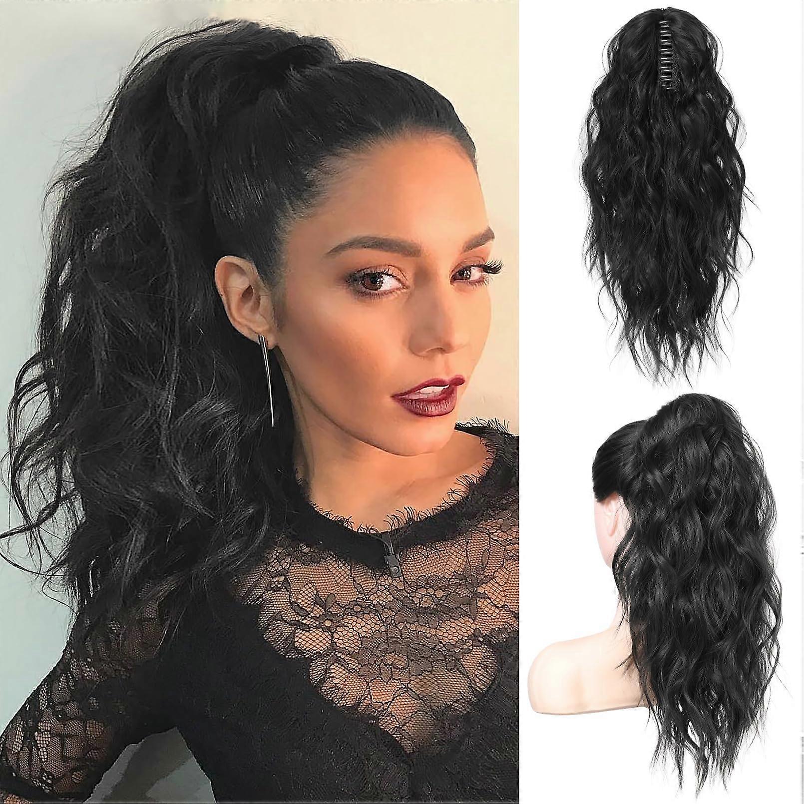 18 Inch Natural Black Wavy Curly Claw Clip Ponytail Extension with Secure Grip and Instant Volume