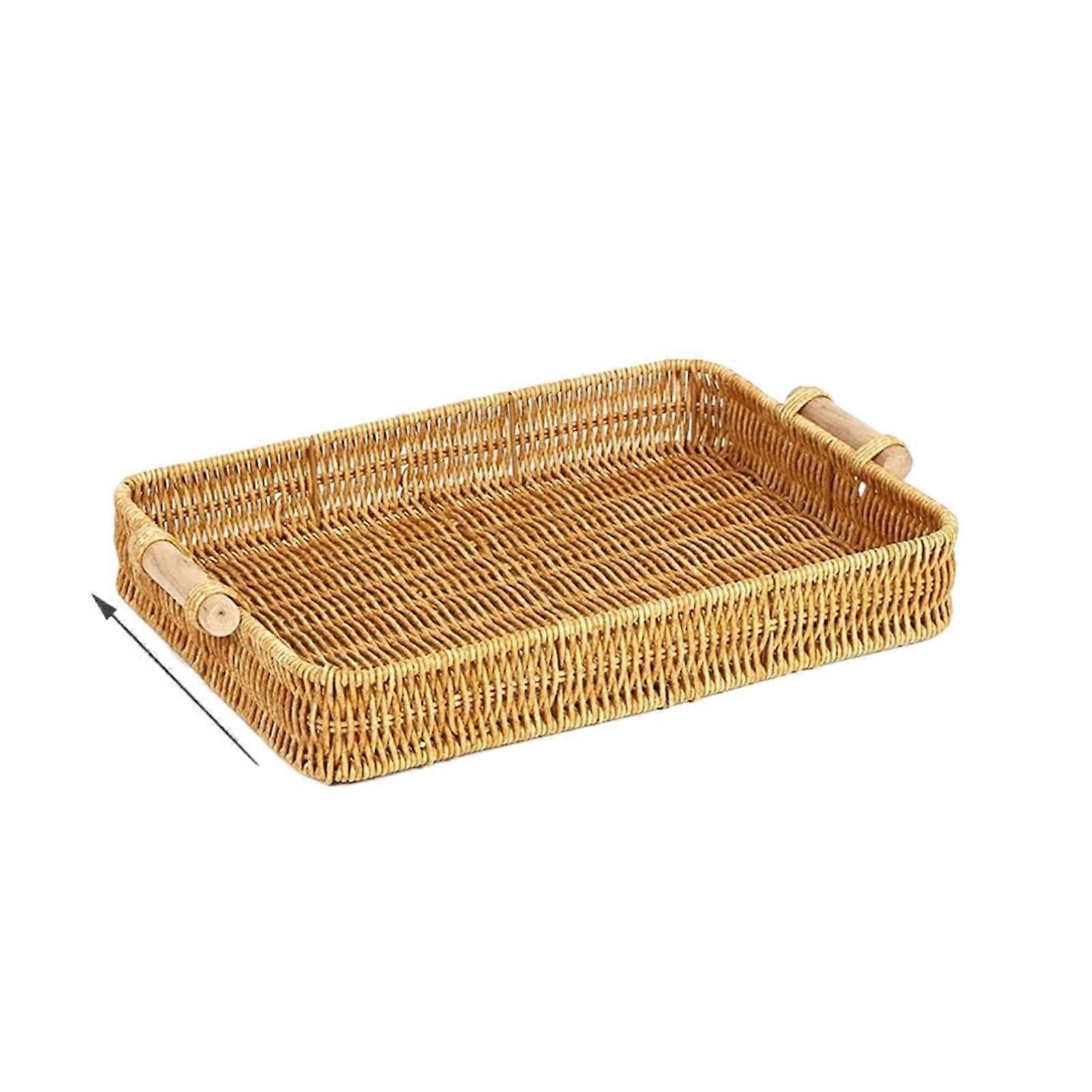 Rattan Serving Tray Handmade Woven Basket with NonSlip Bottom for Breakfast Snacks 35x25cm