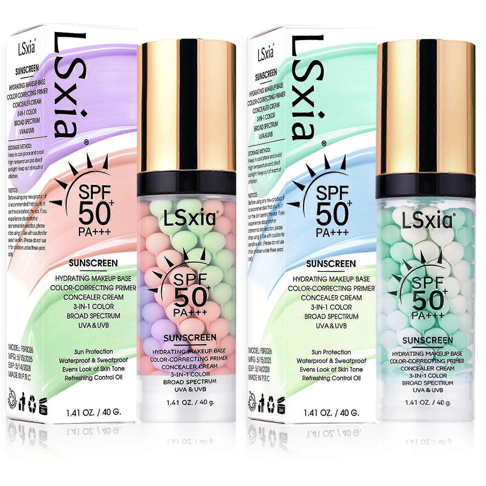 SPF 50 Makeup Primer with Triple Tone Correction, Hydrating Color Correcting Base for Radiant Skin (#01+#02)