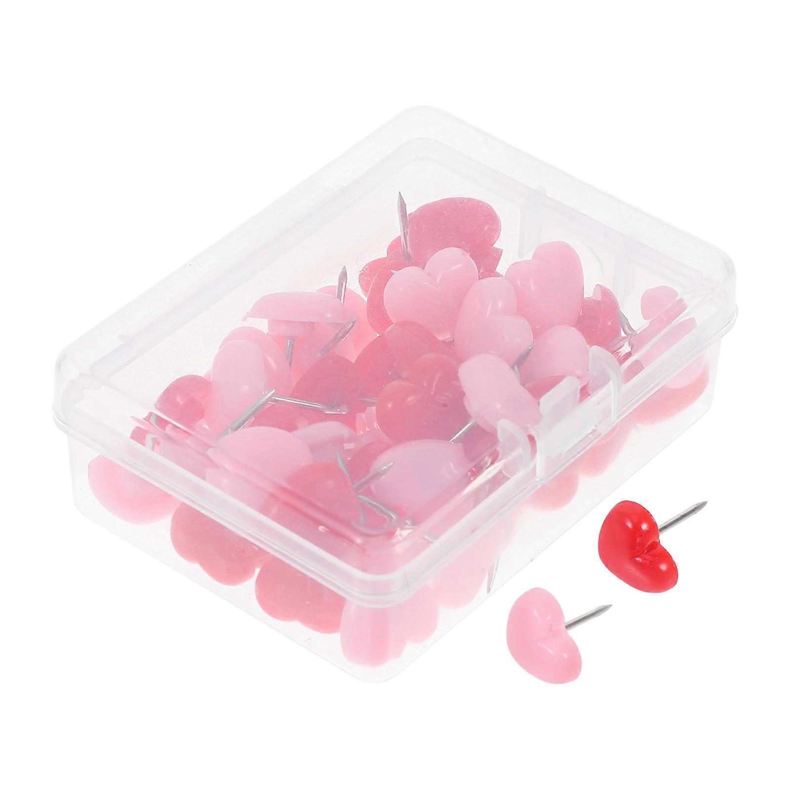 Assorted Color Heart Push Pin for Cork Board Plastic Thumbtacks 50Pcs