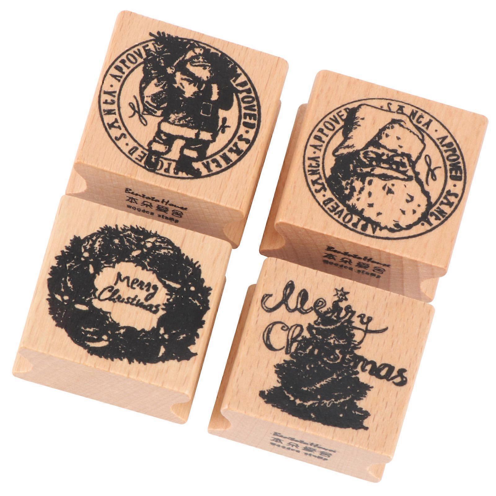 Christmas Accessories Wooden Stamp for Drawing 4Pcs Notebook Stamper