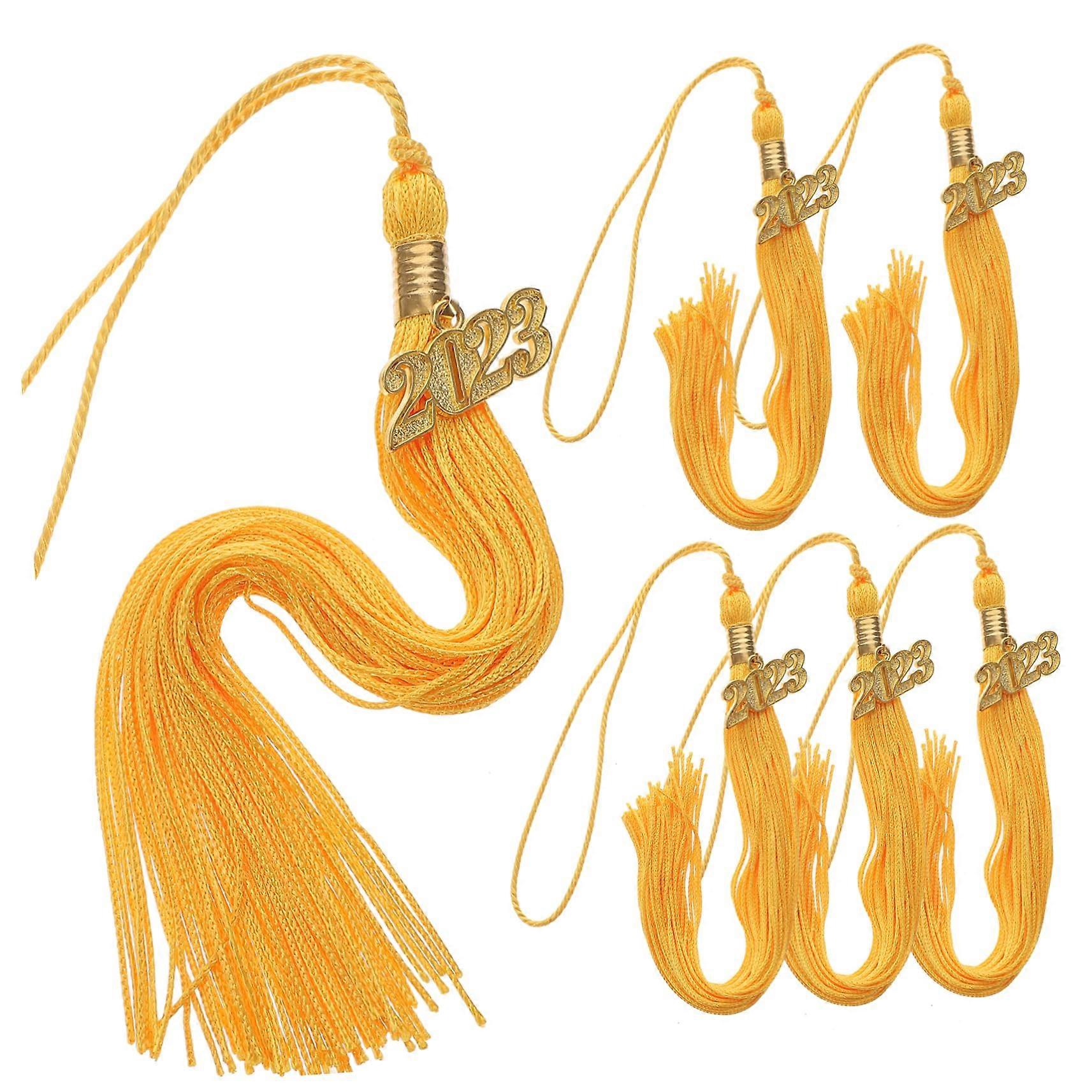 6pcs Graduation Tassel with Year Charm Polyester Cap Decorations Kit for Photography Props