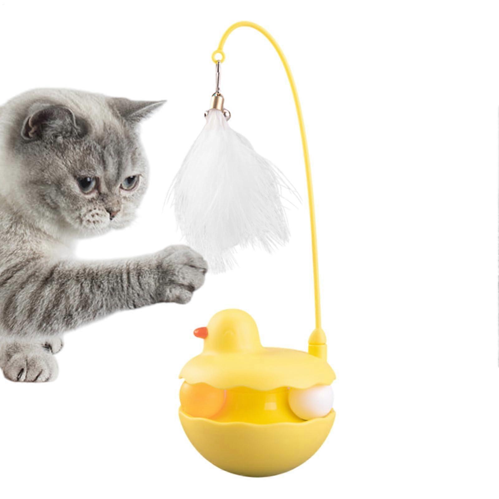 Interactive Feather Cat Wand Toy with Bell, SelfRighting Base, Detachable for Indoor Play