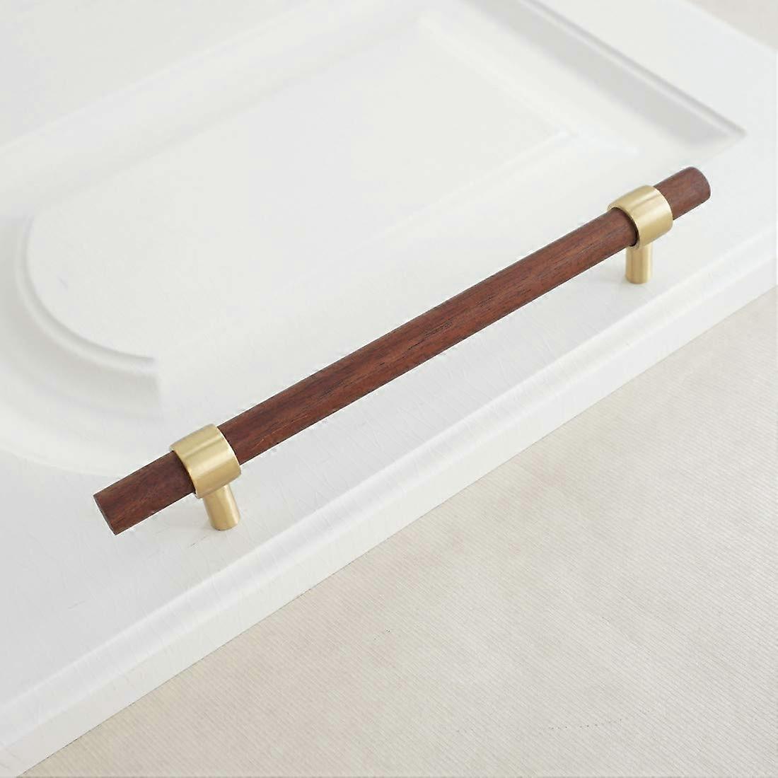 Walnut Brass Cabinet Handles and Wood Drawer Pulls for Kitchen, Modern Cupboard Door Knobs