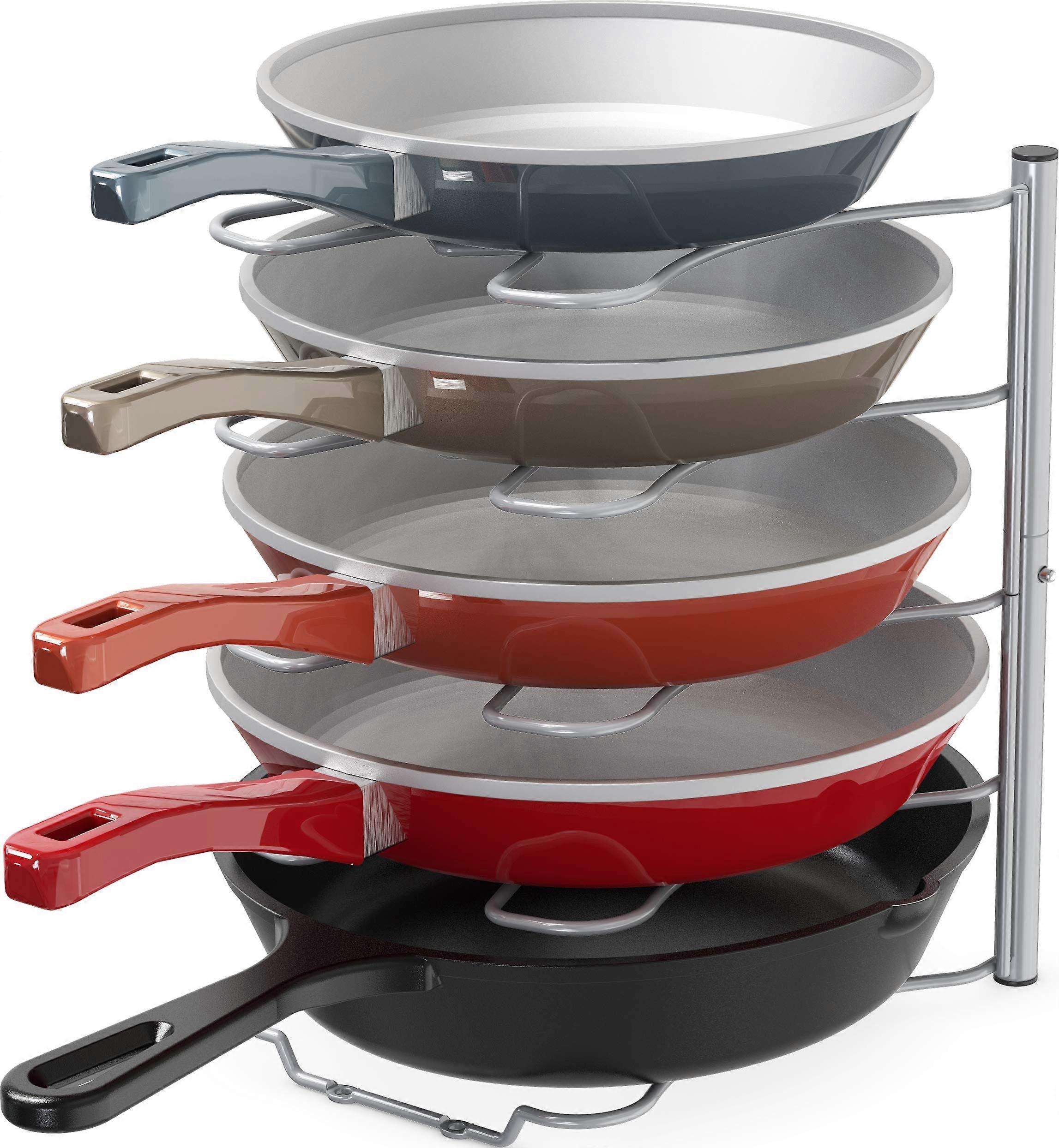 Pan Organizer Rack for Kitchen Cabinet and Counter, Adjustable Pot and Lid Storage, Silver