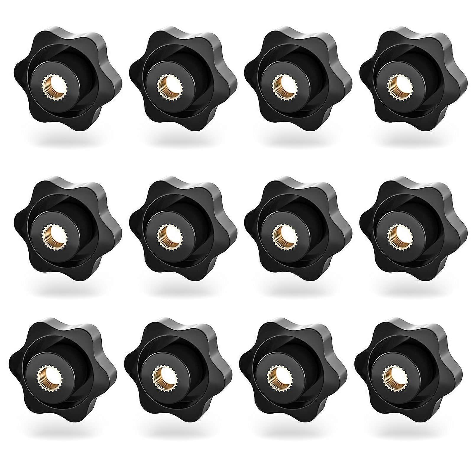 12Pcs Black Plastic Star Handle Nut M8 Internal Thread Knurled Screw for Machine Tool 38mm