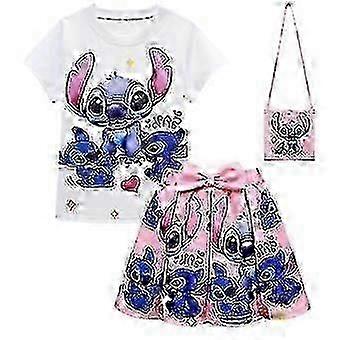 Kids Girls Lilo and Stitch T-Shirt+Pleated Skirts+Bags Outfit Set Party Dress