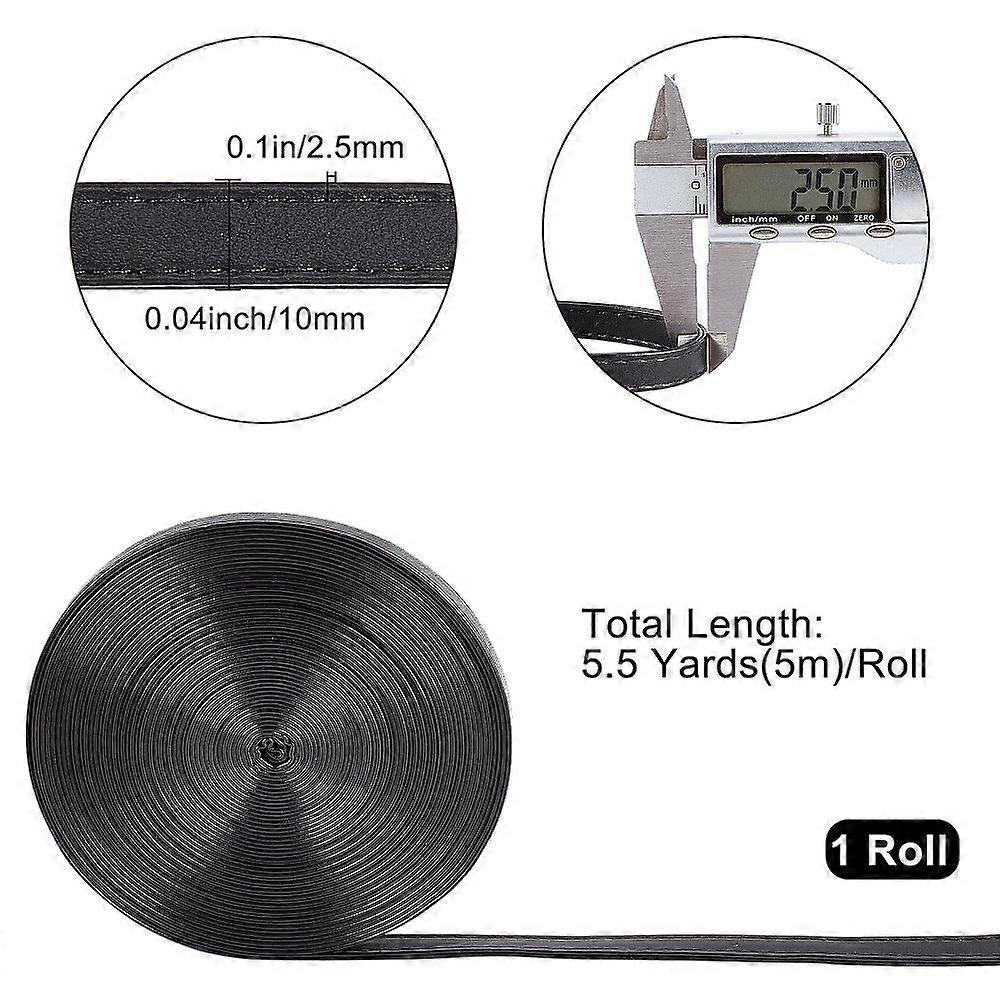 Flat PU Imitation Leather Cord for bag Decor Black 10x2~2.5mm