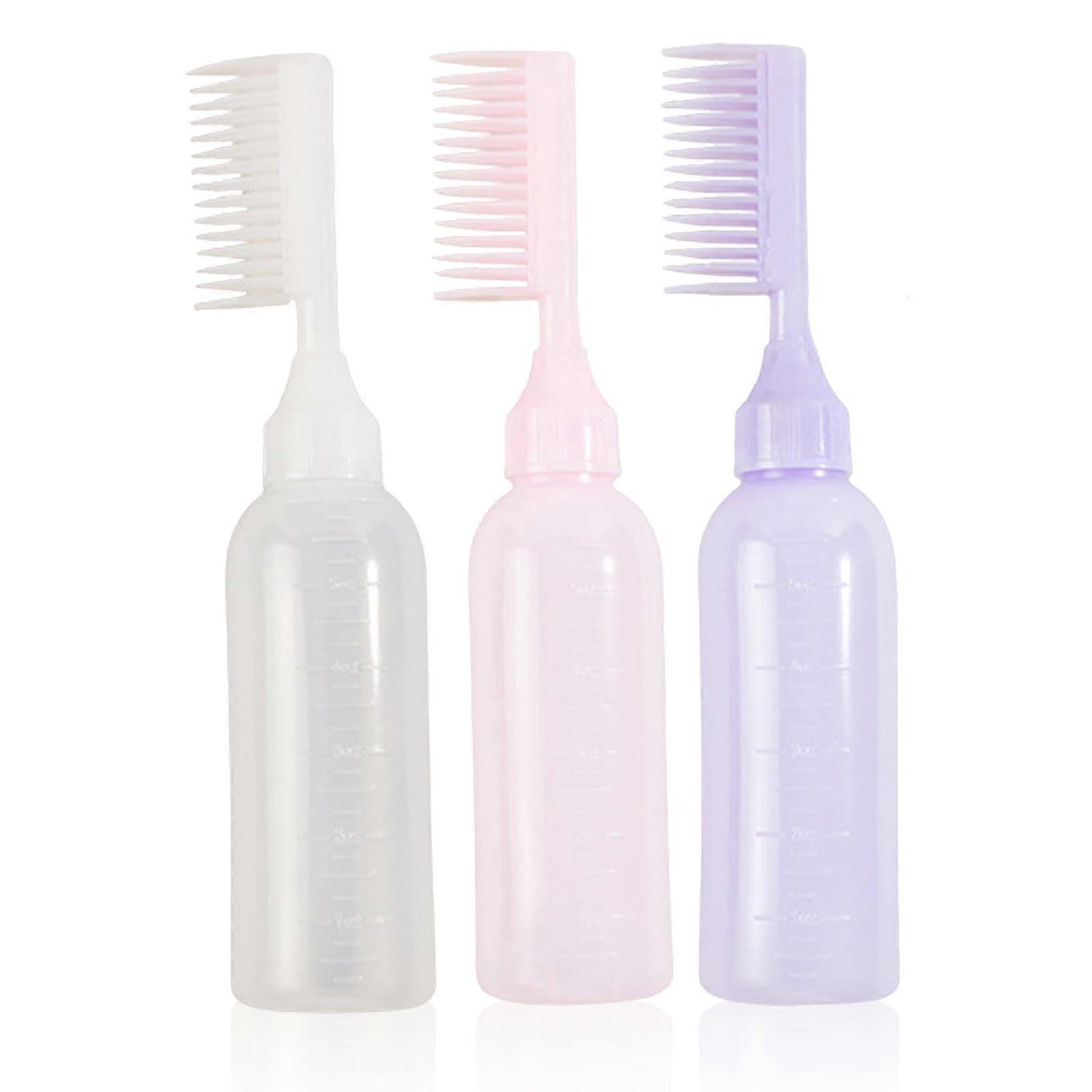 Set of 3 Root Comb Hair Dye Applicator Bottles with Measuring Scale for Precise Root Application