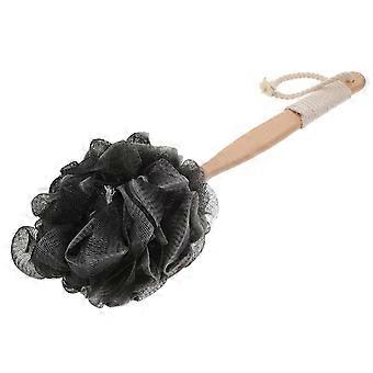 Bath Back Scrubber with Bamboo Charcoal Loofah, Long Wooden Handle for Gentle Skin Exfoliation