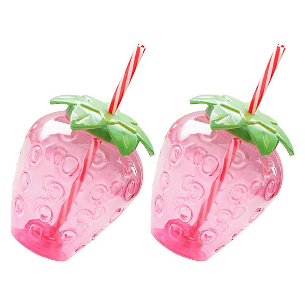Strawberry Cups Clear Mugs with Lid and for Drinking Use 2Pcs