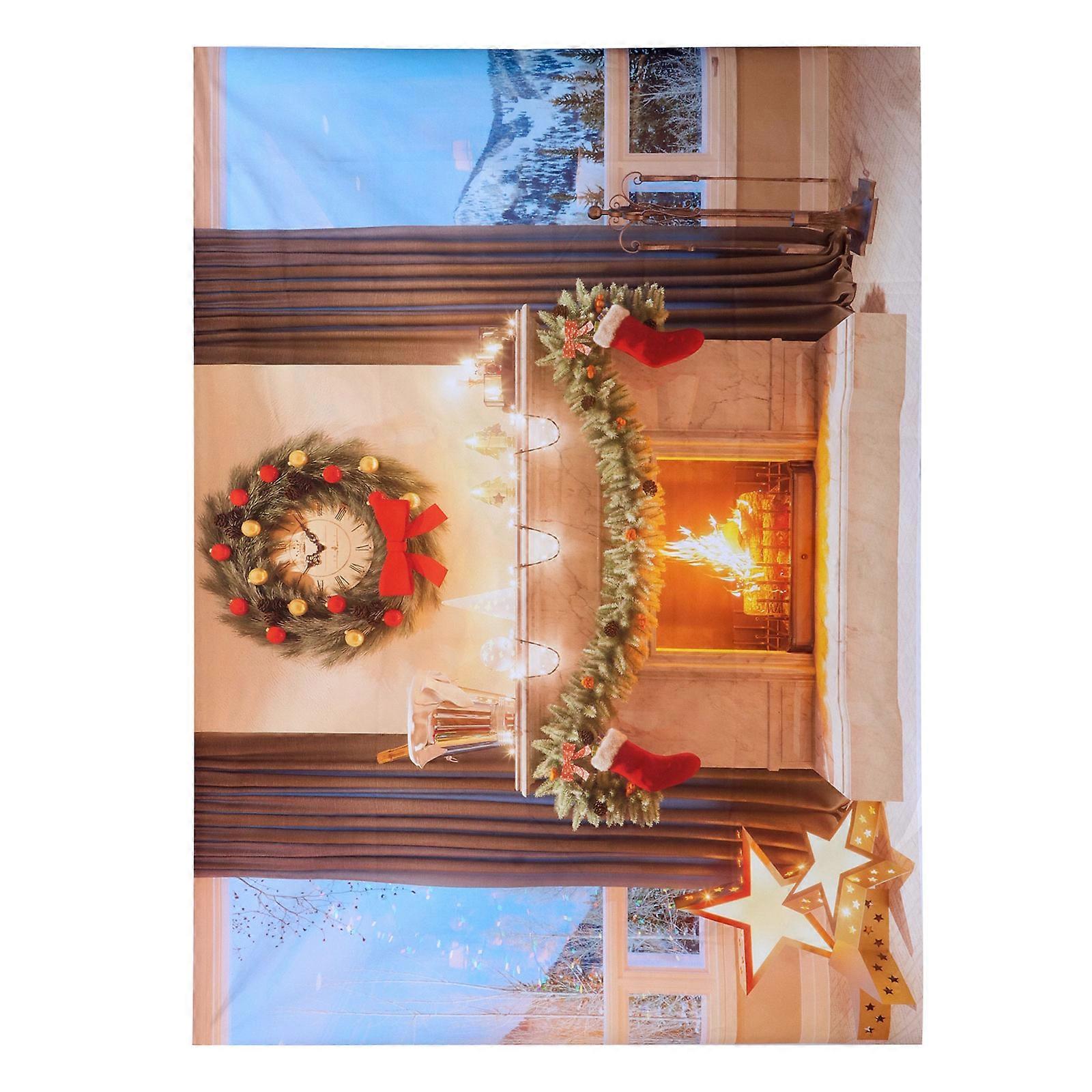 Christmas Backdrop Window and Fireplace for Photography Vinyl Material