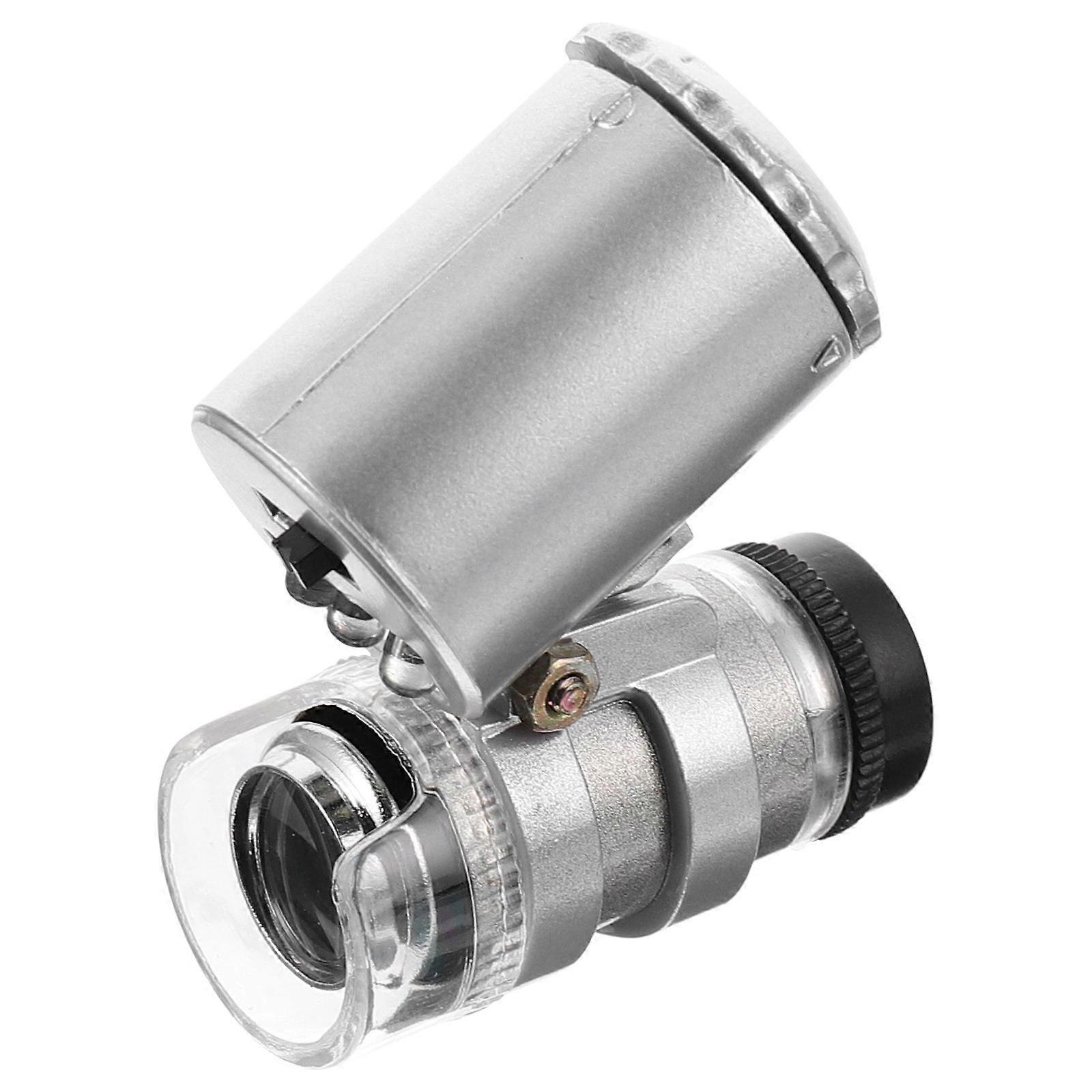 LED Magnifying Tool Mini 60X Microscope for Detecting 2Pcs Silver