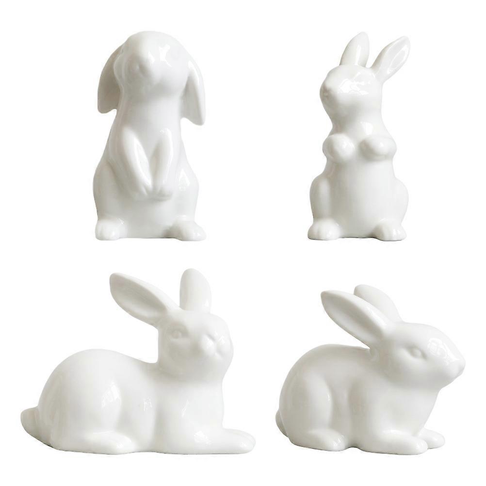 Easter Rabbit Adorns for Decor 4Pcs Ceramic Rabbit Statue Ornament Set