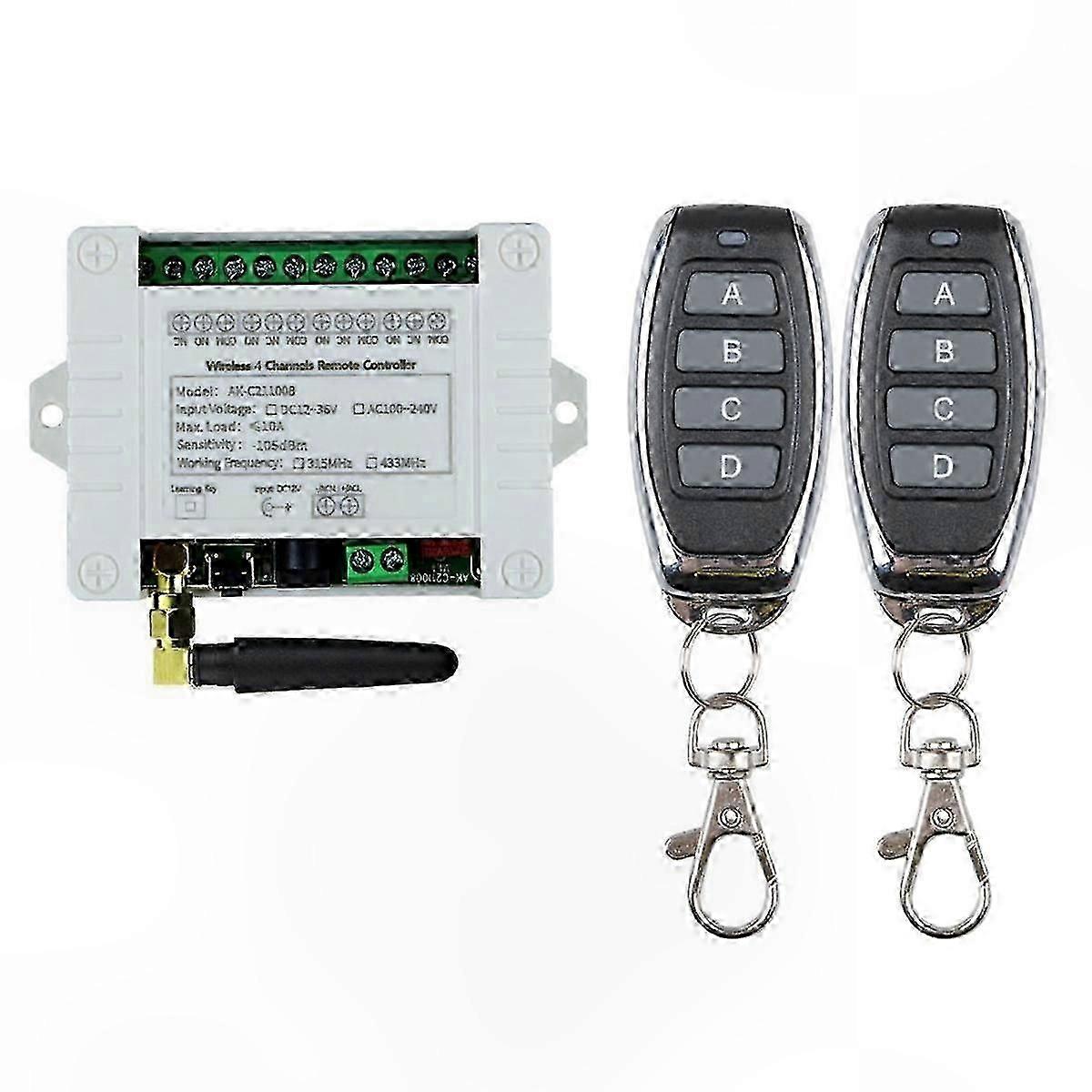 10A 4-Channel Wireless Relay RF Remote Control Switch with Receiver