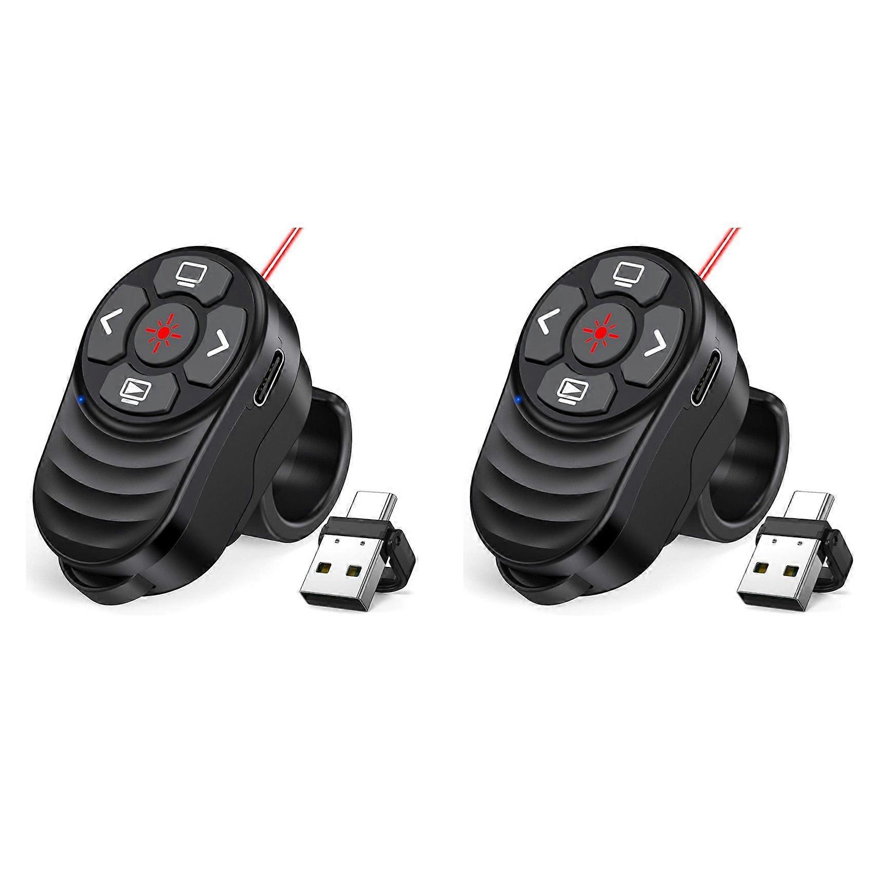 2X Rechargeable USB Type C Wireless Presentation Clicker,Finger Ring Presentations Powerpoint Clicker with Light Pointer