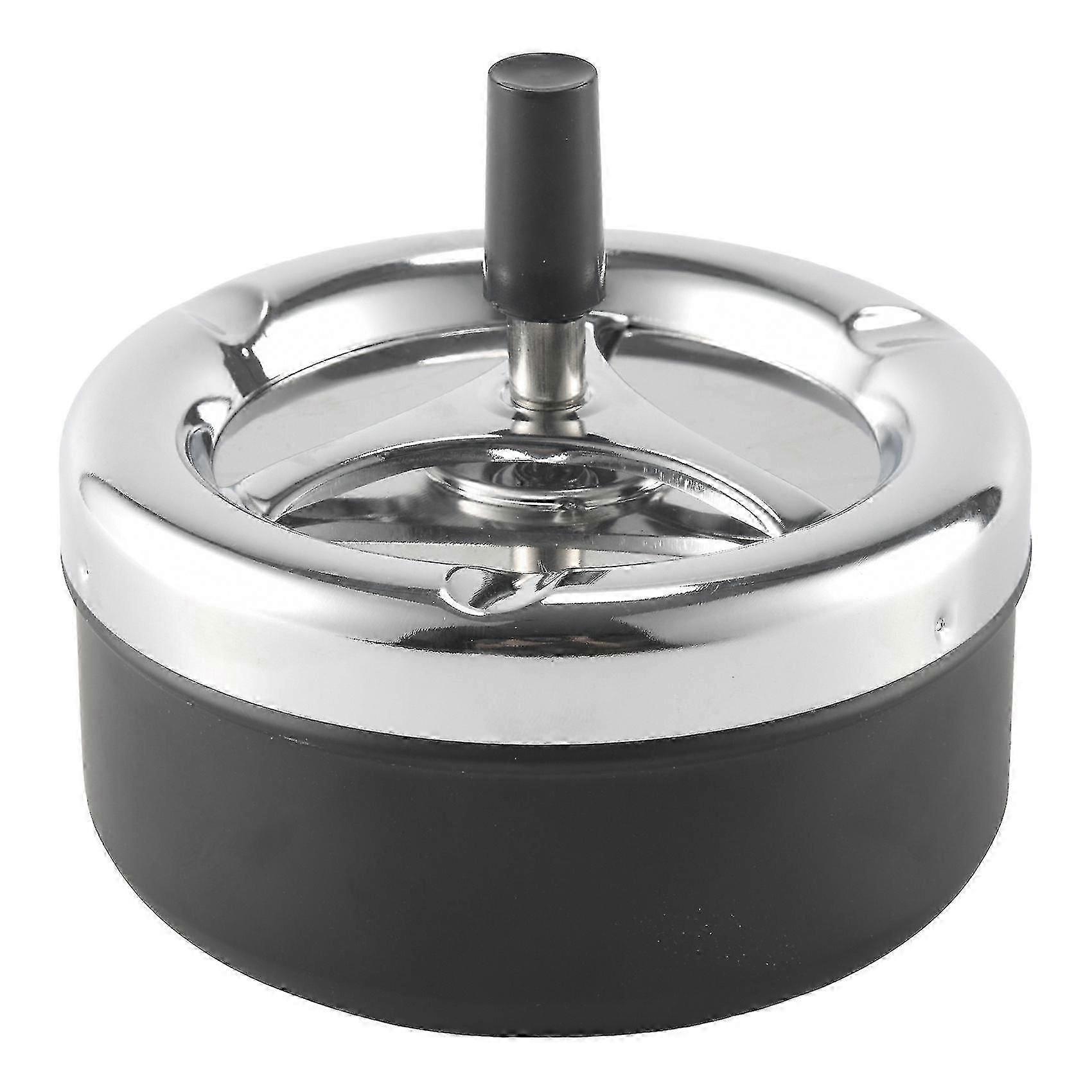 Black Round Push Down Ashtray with Spinning Tray