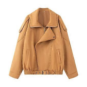 Chaqueta de mujer holgada con cuello y cremallera, bolsillos, manga larga, estilo casual sin capucha: cómoda y práctica.