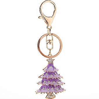 Christmas Tree Key Ring Charm Pendant Rose Gold Tone With Split Ringpurple Pxcl