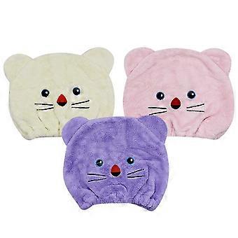 3 PZ Carino Fumetto Orso Microfibra Capelli Asciugatura Cap Corallo Pile Assorbente Asciugatura Dei Capelli Asciugamano Bagno Soffione Doccia Wrap per Le Donne Bambini