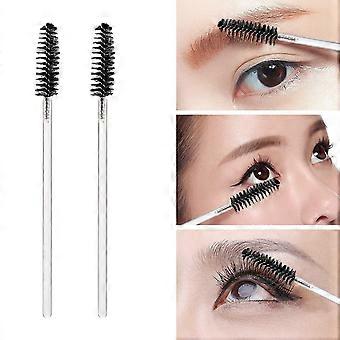 100 stk. engangskrystal øjenbrynsspoolies-børste til øjenvippeextensions, makeup-applikatorsæt, øjenvippebørste med beholder (sort)