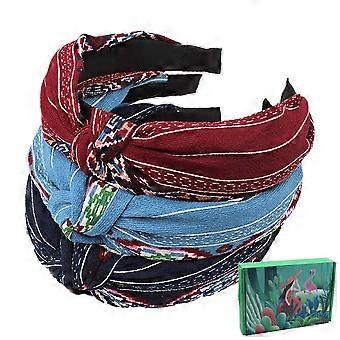 Wide Headbands for Girls, 3 Pcs Headbands for Thin and Thick Hair, Women Hair Bands Nonslip Hair Hoops with Gift Box (Blue Navy Red)
