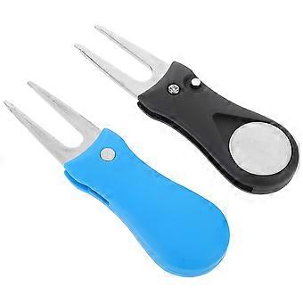 2pcs Golf Divot Repair Tool: Faltbares Pop-Up Golf Green Reparaturwerkzeug - Edelstahl Kunststoff Divot Fixer Gabeln für Rasenschäden