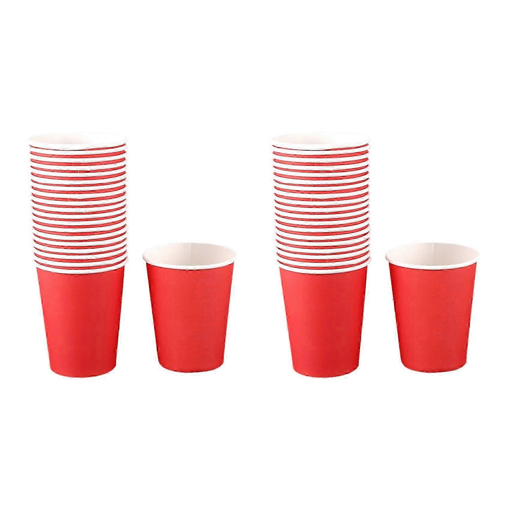 40 Paper Cups (9Oz) - Plain Solid Colours Birthday Party Tableware Catering(Red)