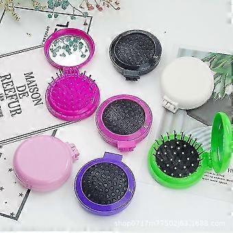7 Pcs Round Travel Hair Brush With Mirror Folding Pocket Hair Brush Mini Hair Comb With Makeup Mirror For Travel