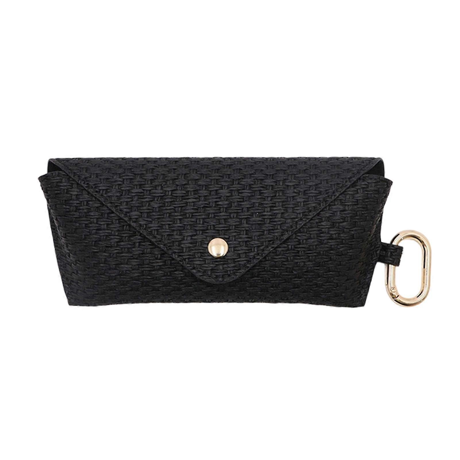 Straw Woven Glasses Case Snap Button Travel