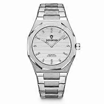 Men's quartz watch Binbond white steel bracelet white dial waterproof business fashion light luxury JY
