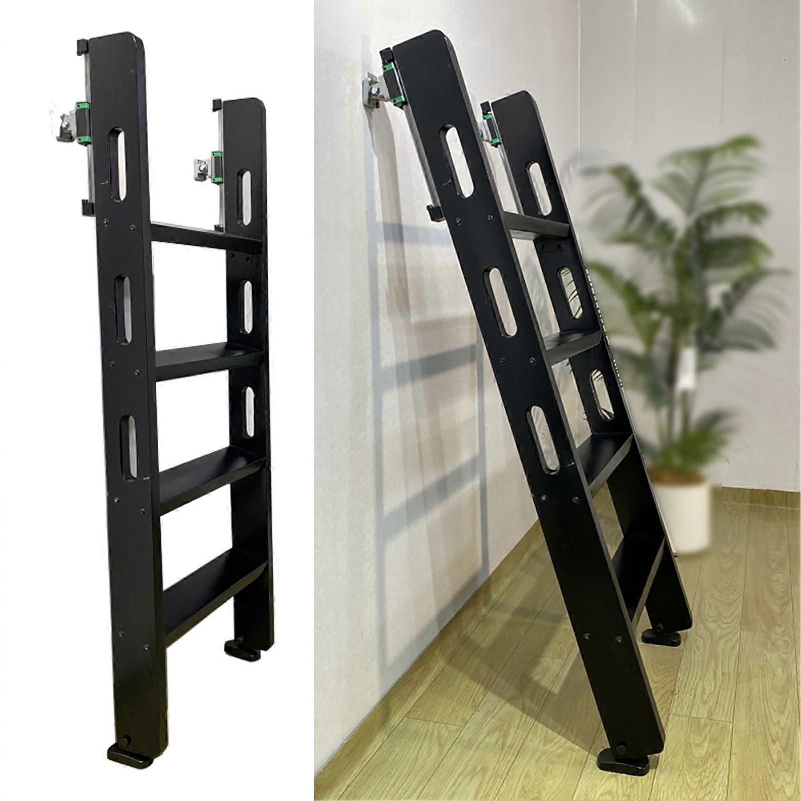 4 Step Loft Ladder Black, AntiSlip Adjustable Angle Attic Ladder with Foldable SpaceSaving Design