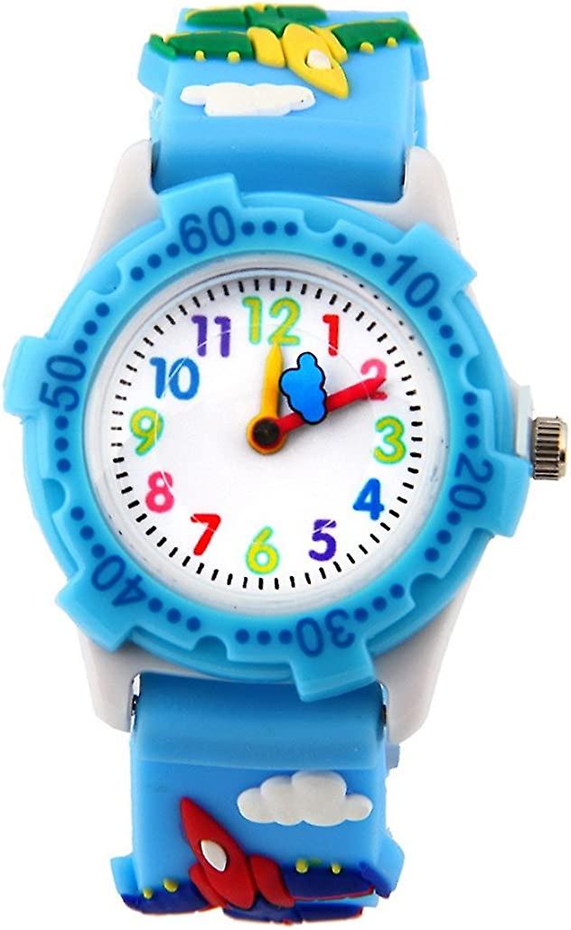 Montre éducative pour enfants garçons Quartz Cadran blanc avec 3d Design Rubber Strap 3-8 ans (bleu