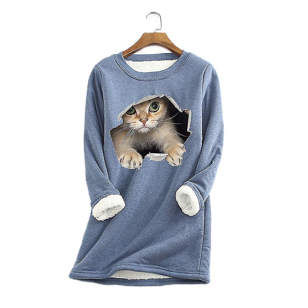 Womens Cat 3d Print Fleece Sweatshirt Long Sleeve Jumper Loose Tops